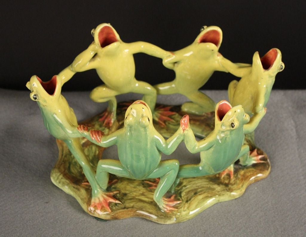 Art Nouveau Majolica Grouping of Dancing Frogs by Delphin Massier