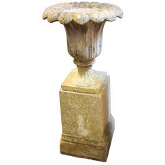 English Fluted Garden Stone Urn on Plinth