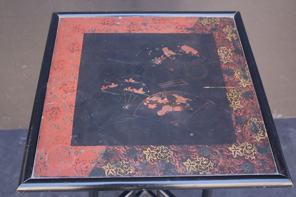 Arts and Crafts Japan-Lacquered Square Occasional Table from Arts & Crafts-Era England For Sale