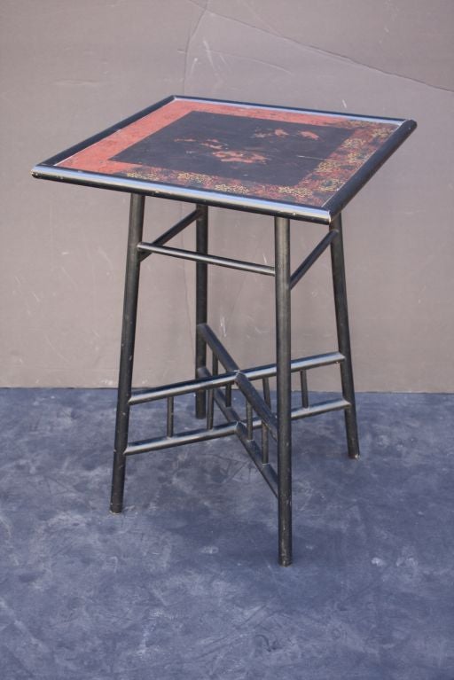 English Japan-Lacquered Square Occasional Table from Arts & Crafts-Era England For Sale