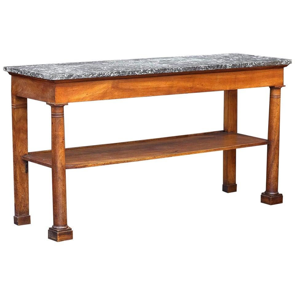 Large French Console of Walnut with Marble Top