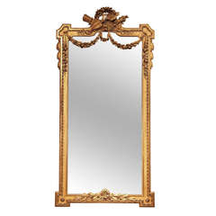 Large French Hall Mirror with Carved Giltwood Frame (H 91 x W 45)