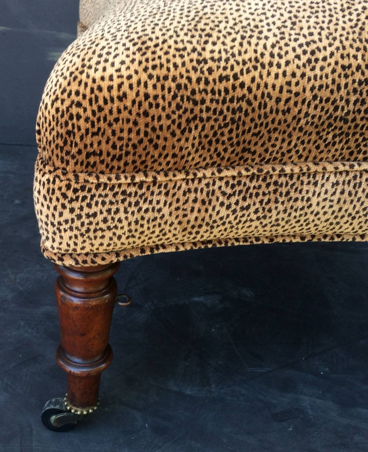 English Upholstered Ottoman on Mahogany Legs 2