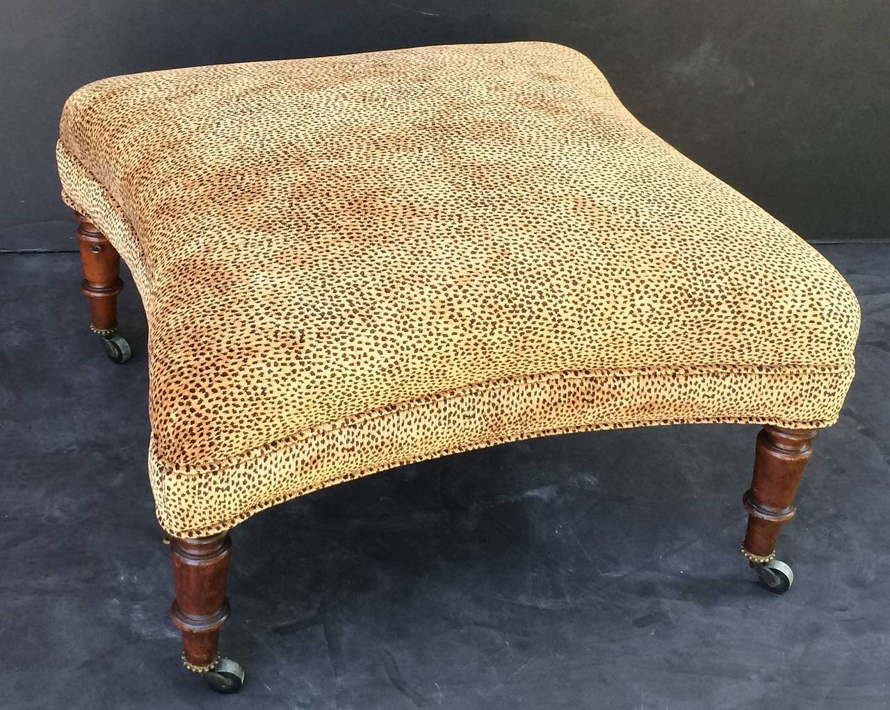 19th Century English Upholstered Ottoman on Mahogany Legs