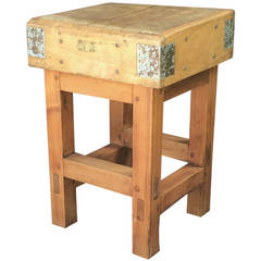 French Butcher's Chopping Block Table on Stand