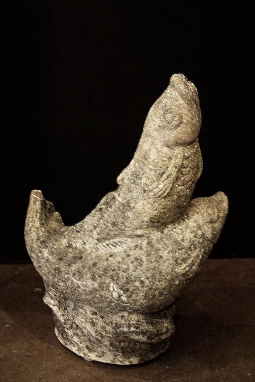 20th Century English Garden Stone Fountain of Three Fish