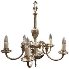Silver Chandelier or Hanging Light Fixture with Five Serpentine Arms