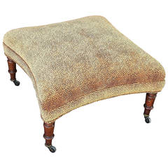 Antique English Upholstered Ottoman on Mahogany Legs
