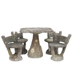 Faux Bois Garden Stone Set of Table and Four Chairs