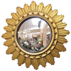 French Gilt Sunburst Mirror with Convex Glass