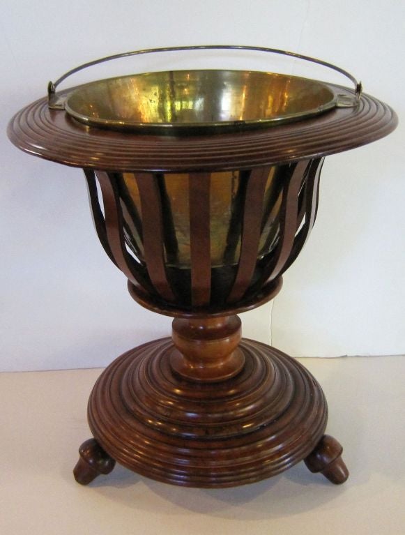 Dutch Tea Bucket or Warmer or Wine Holder of Turned Mahogany 2