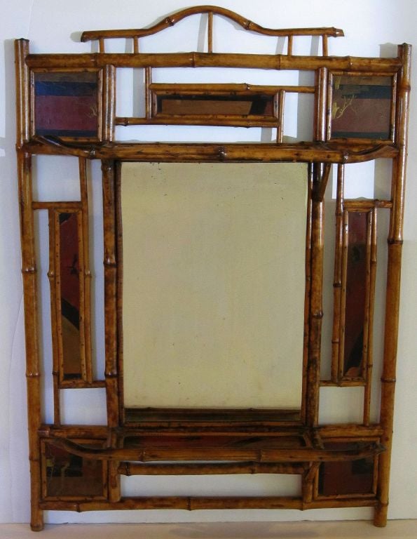 Aesthetic Movement English Bamboo Over Mantle Mirror