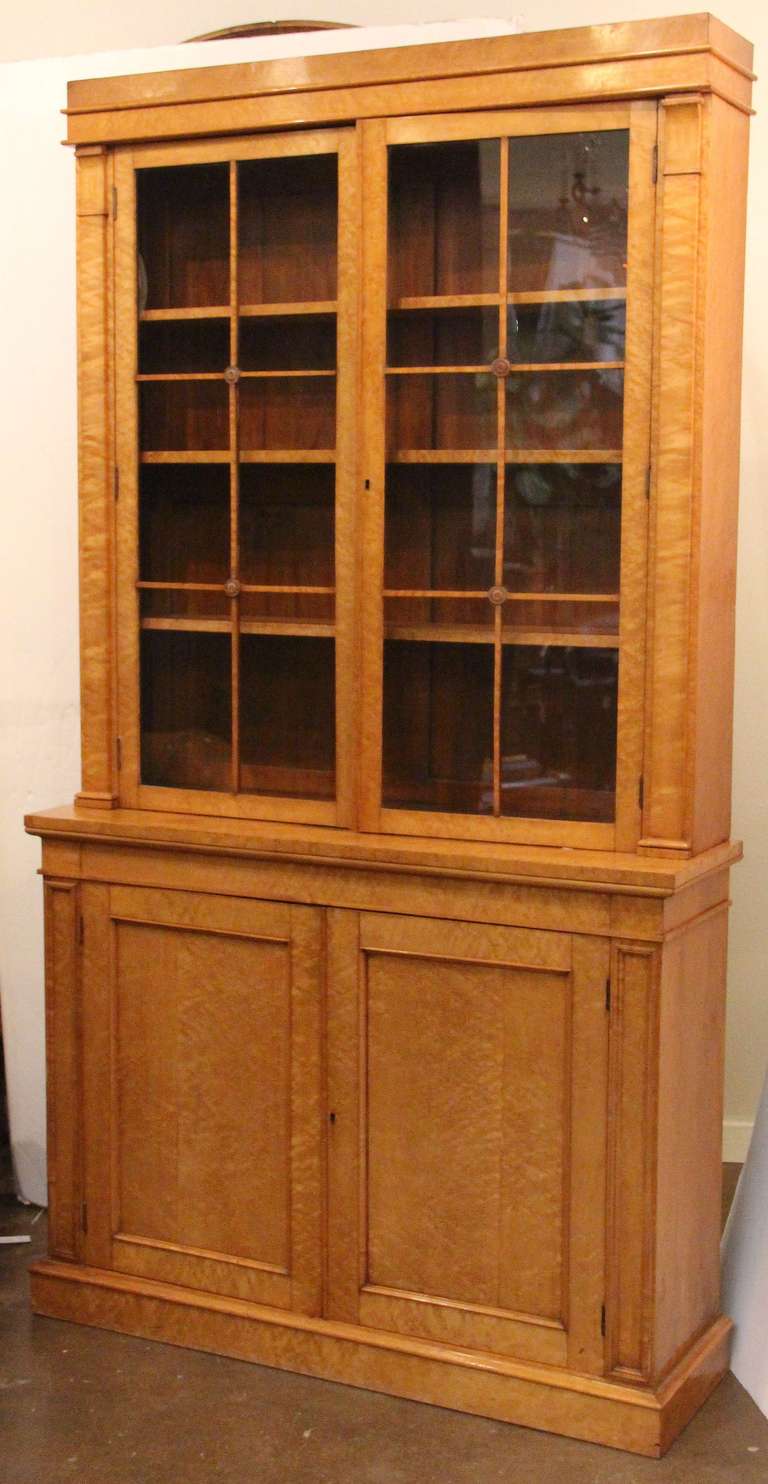 English Library Bookcase of Curly Maple in Biedermeier ...