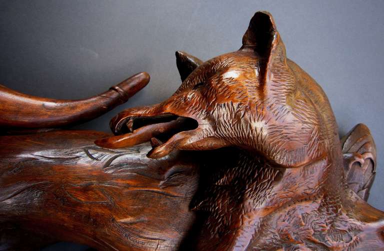 Carved Huntsman's Wall Sculpture of Fox and Duck 1