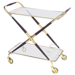 French Folding Drinks Cart of Brass and Wood