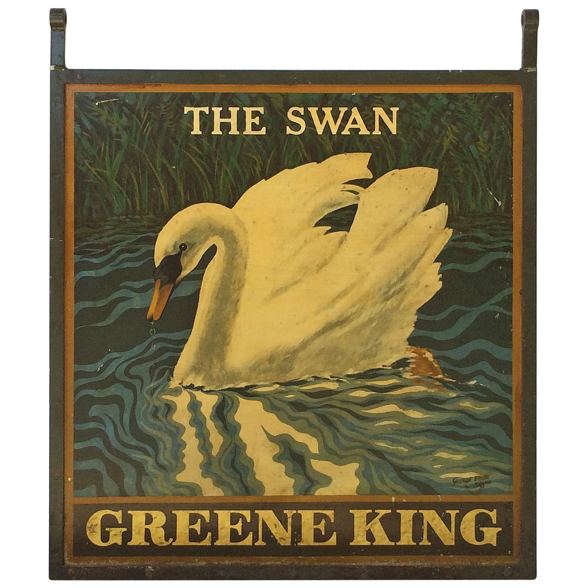 English Pub Sign, The Swan, Greene King