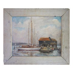 Oil Painting of a British Harbor by W.K. Towell