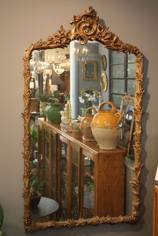 French Gilt Hall Mirror with Palm Leaf Design