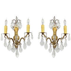 Pair of French Wall Lights with Glass Drops (Priced as a Pair)