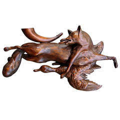 Carved Huntsman's Wall Sculpture of Fox and Duck