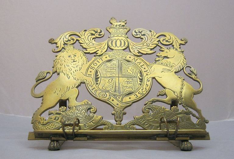 Brass Book Rest with British Royal Coat of Arms 3