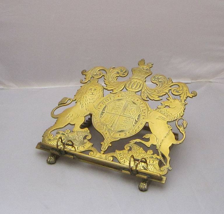 19th Century Brass Book Rest with British Royal Coat of Arms