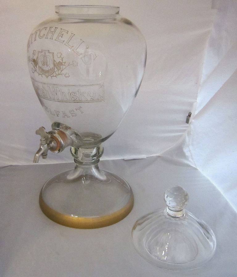 19th Century Large Glass Whiskey Dispenser (Mitchell's Old Irish Whisky - Belfast)