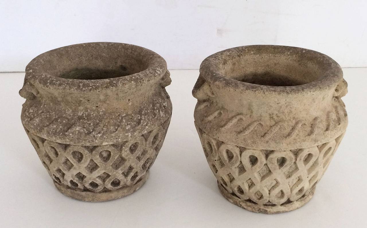 A pair of fine English garden planters or (jardiniere) urns of composition stone from the Cotswolds, each 12