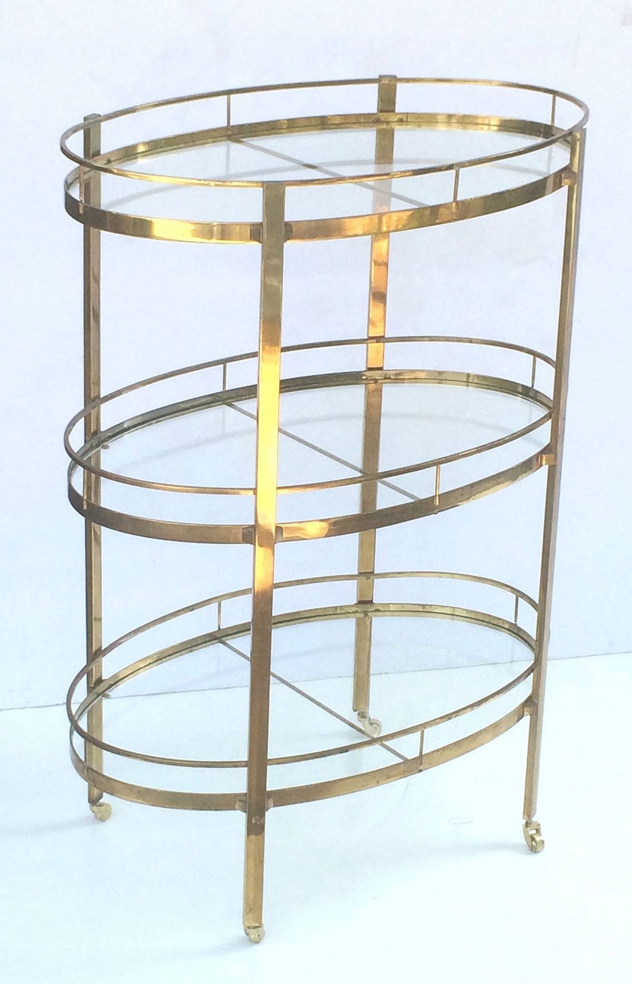 20th Century French Three-Tier Drinks Cart of Brass and Glass