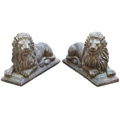 Pair of English Garden Stone Lions (Priced as Pair)