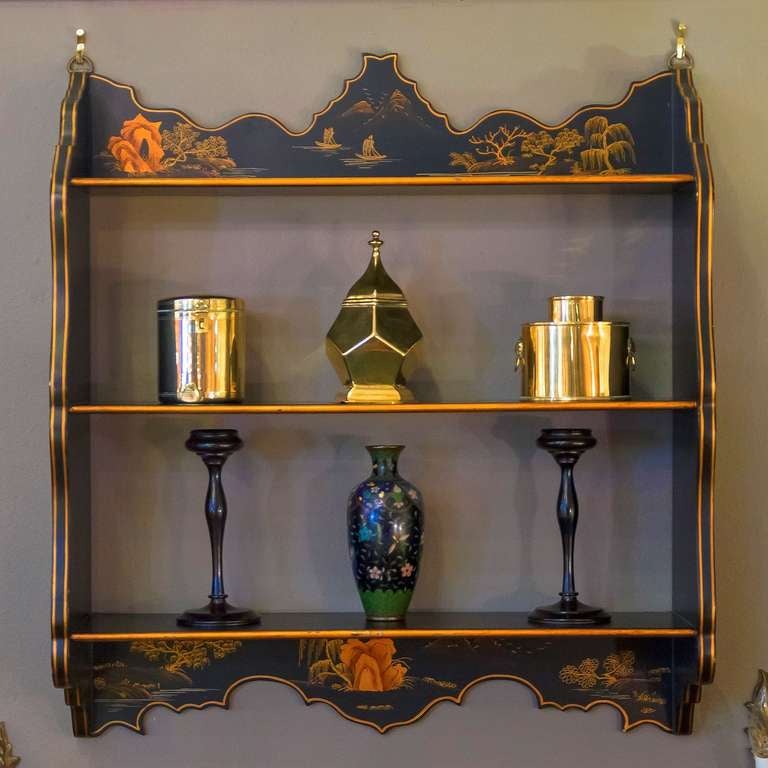 English Chinoiserie Lacquered Hanging Shelves