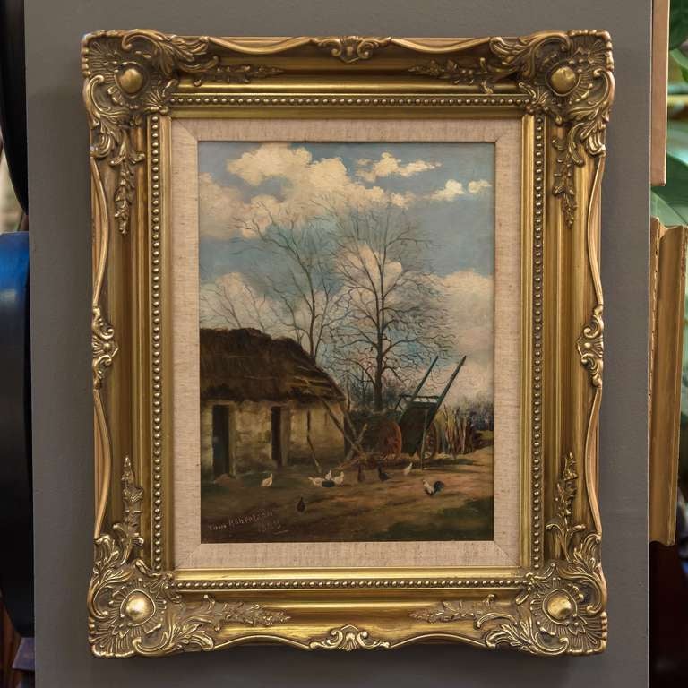 Gilt Framed English Oil Painting by Tom Robertson For Sale