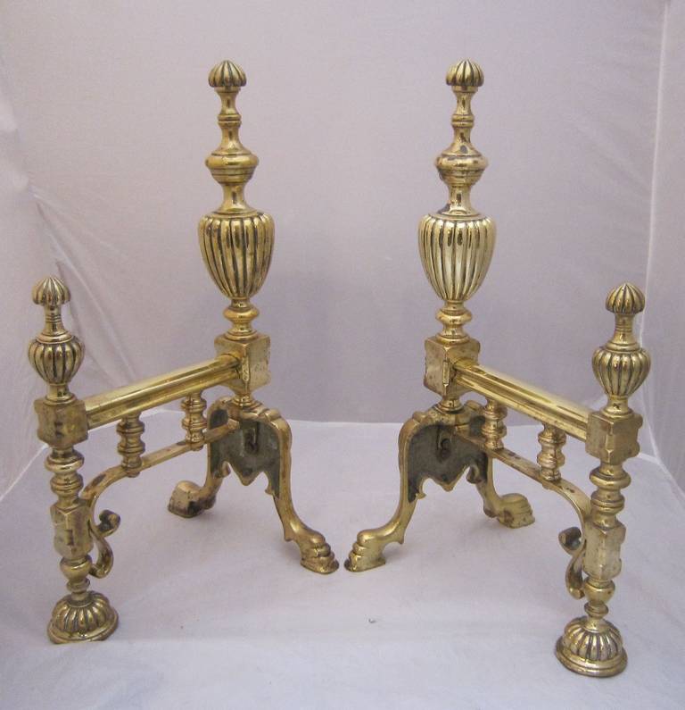 Pair of English Brass Andirons or Fire Dogs 4