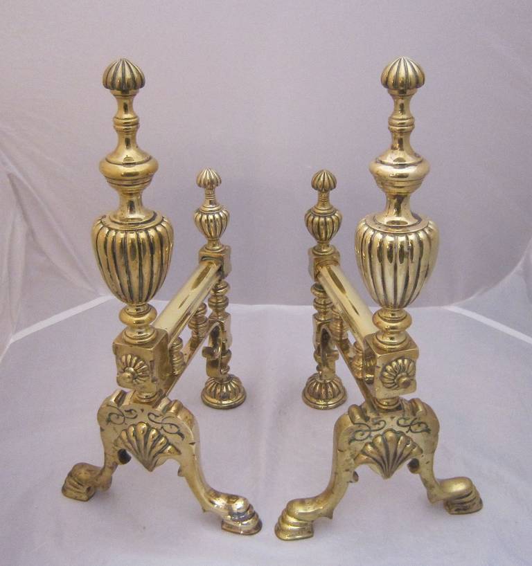 Pair of English Brass Andirons or Fire Dogs 5