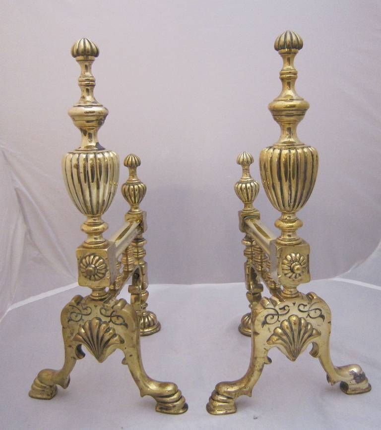 Pair of English Brass Andirons or Fire Dogs 1