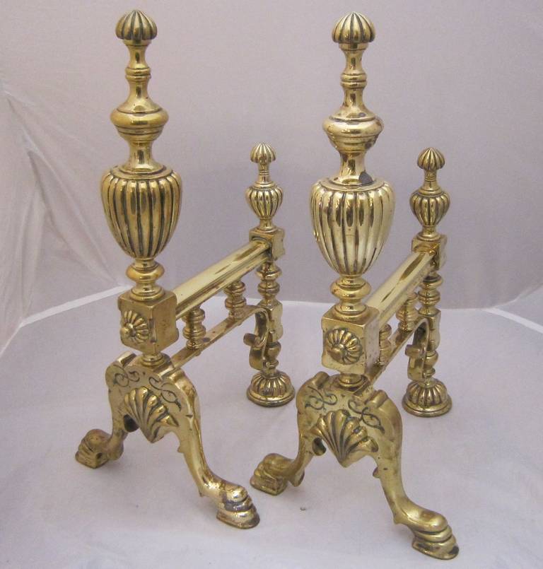 19th Century Pair of English Brass Andirons or Fire Dogs