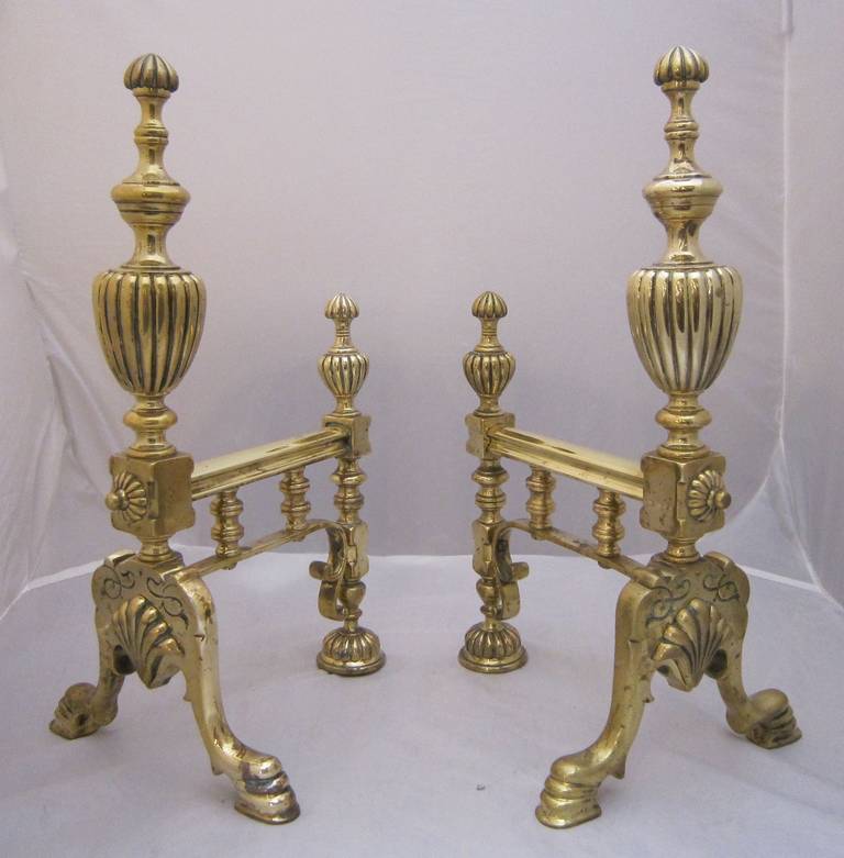 Pair of English Brass Andirons or Fire Dogs 2