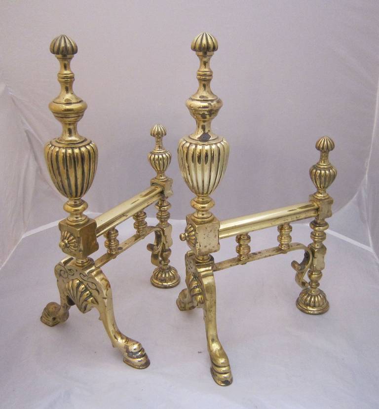 Pair of English Brass Andirons or Fire Dogs In Excellent Condition In Austin, TX