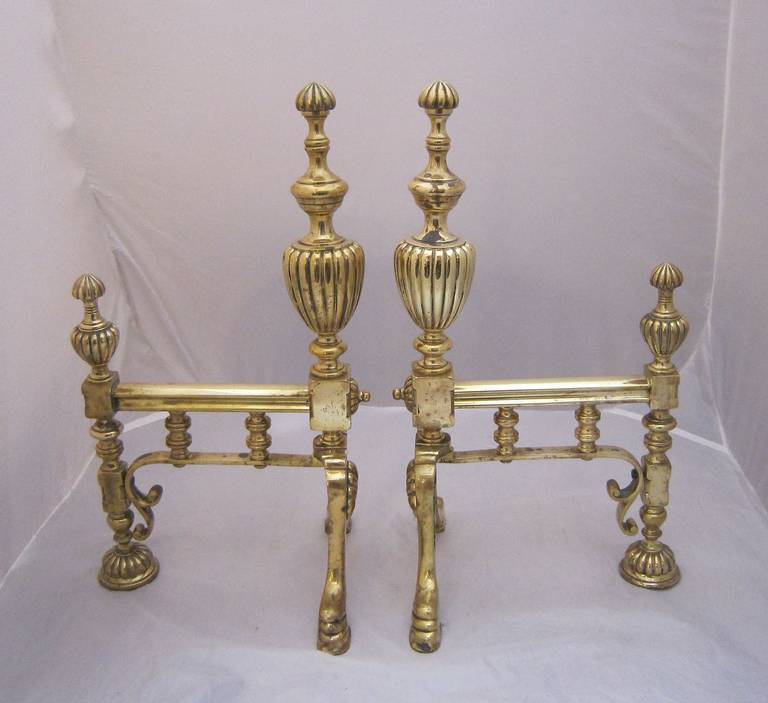 Pair of English Brass Andirons or Fire Dogs 3