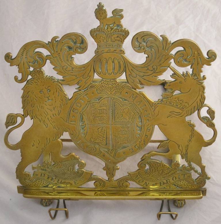 English Brass Book Rest with British Royal Coat of Arms