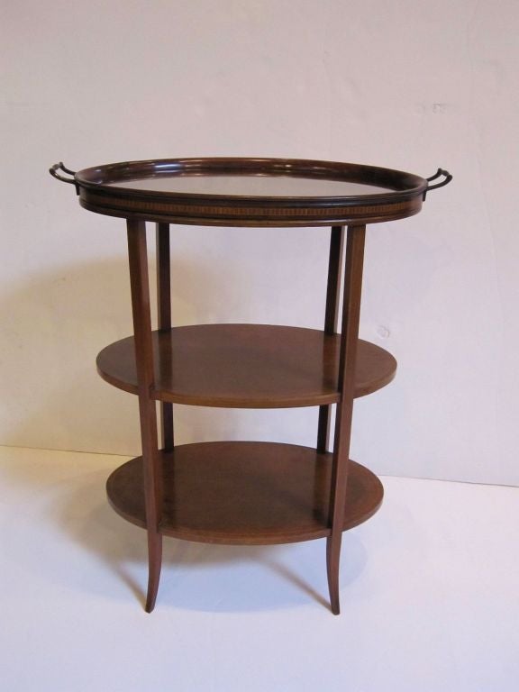 English Edwardian Tiered Table of Inlaid Mahogany with Removable Tray from England For Sale