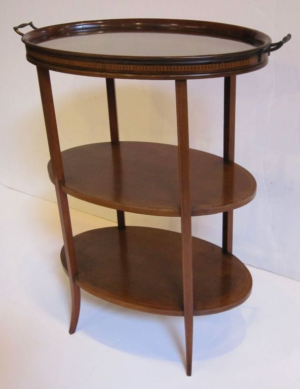 Edwardian Tiered Table of Inlaid Mahogany with Removable Tray from England In Good Condition For Sale In Austin, TX