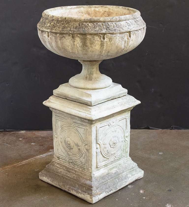 20th Century Large English Garden Stone Urn on Plinth