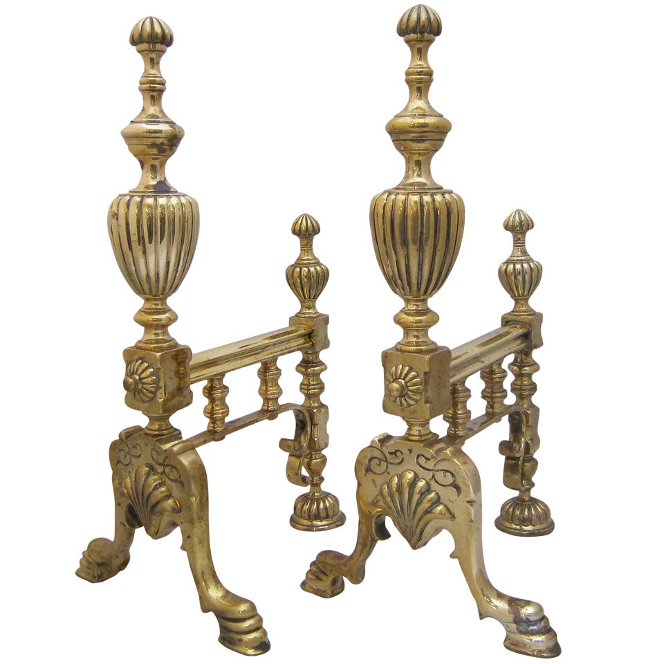 Pair of English Brass Andirons or Fire Dogs