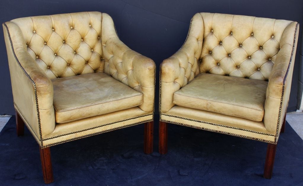 Pair of English Tufted-Leather Chairs (Priced Individually)
