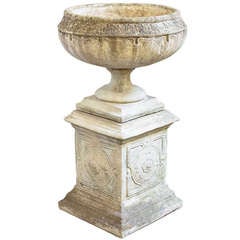 Large English Garden Stone Urn on Plinth