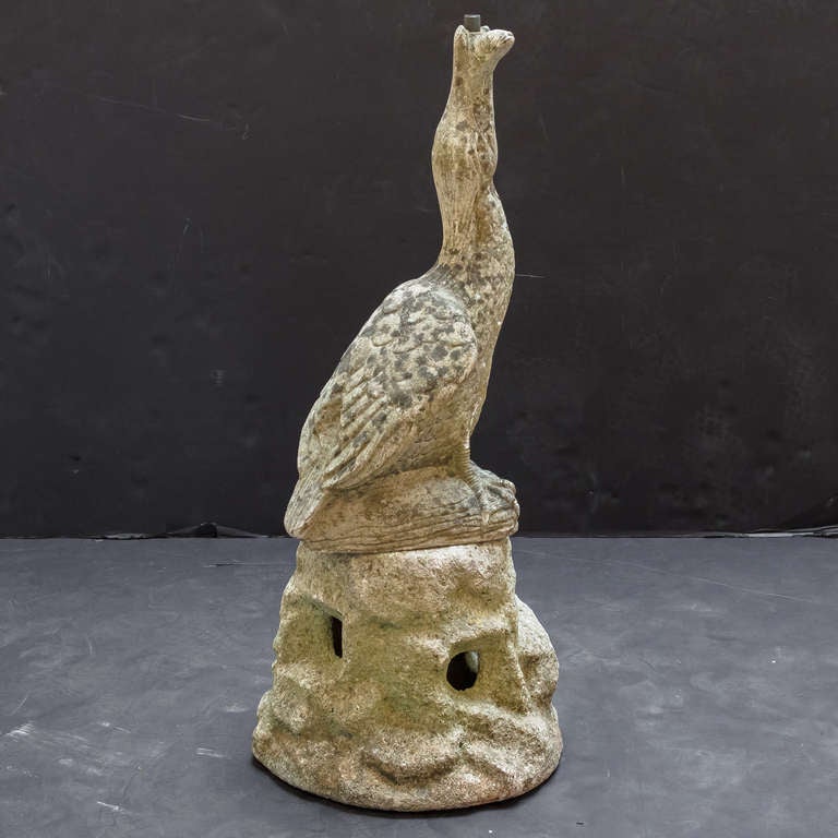 English Garden Stone Fountain, Heron with Fish