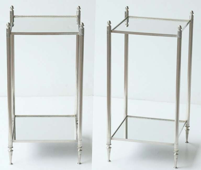 Metal Pair of Mirrored Glass and Chrome End Tables