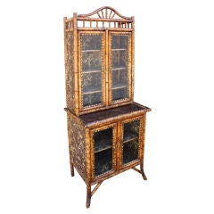 Antique English Bamboo Two-Tiered Bookcase