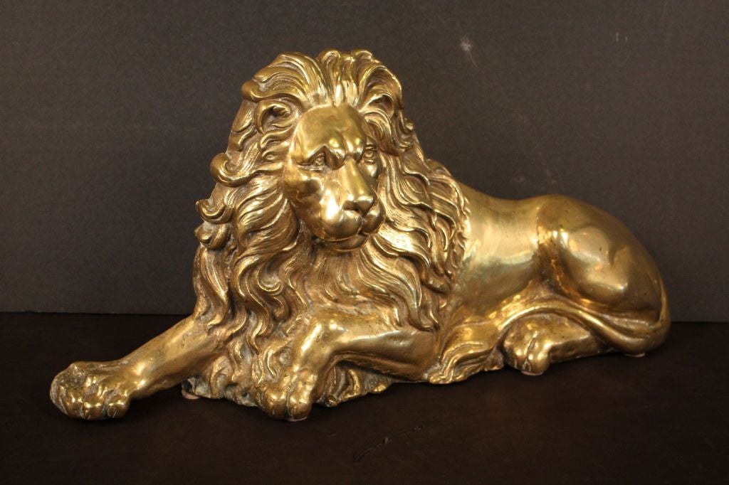 Large English Recumbent Lion of Brass 1